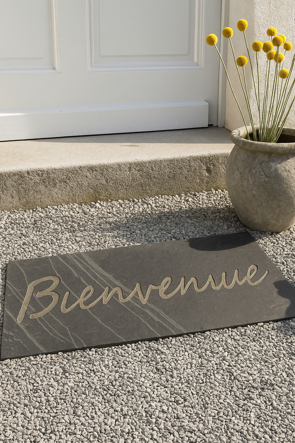 Dalle "Bienvenue" en ardoise 100×50×3 cm