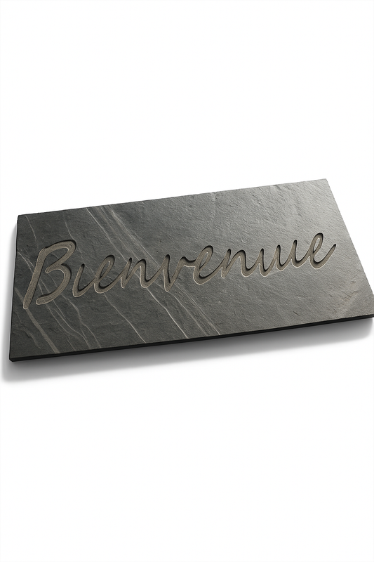 Dalle "Bienvenue" en ardoise 100×50×3 cm